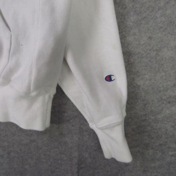 Champion Hoodie Mens Large White Reverse Weave Pullover Fleece C Logo Sleeve - Picture 2 of 9